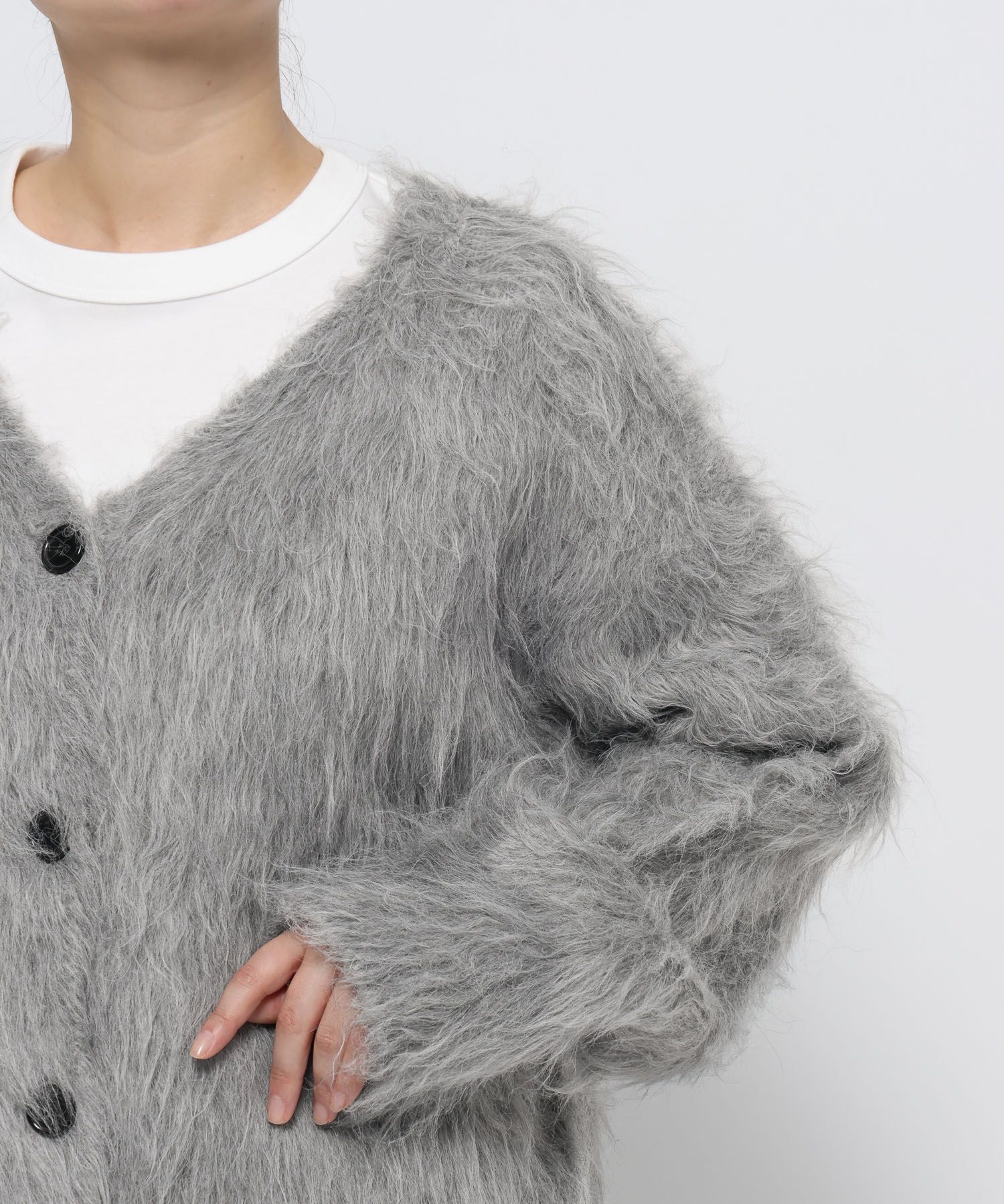 LOWRYS FARM「シャギーショートＶカーディガン」|ニット・セーター|