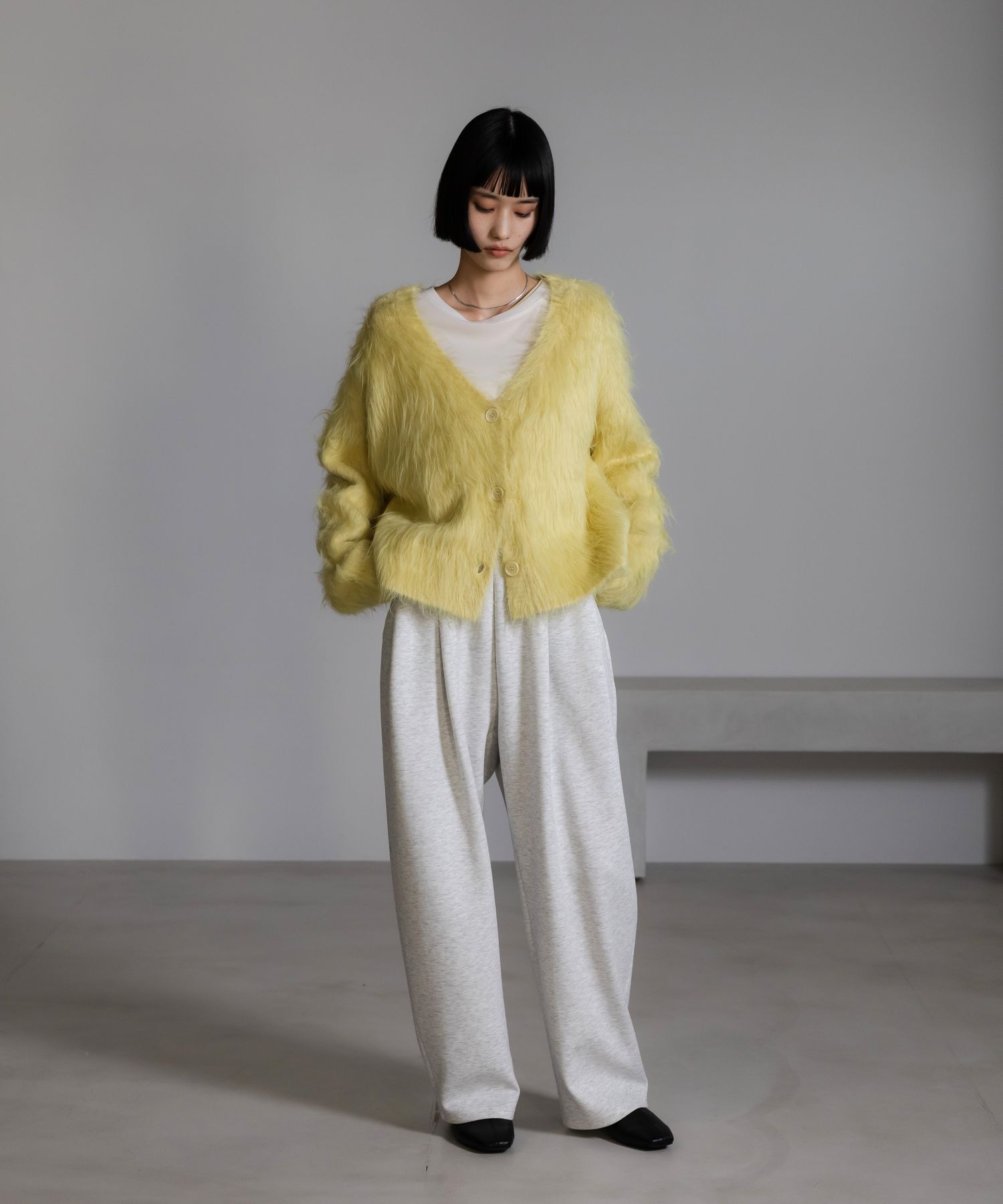 LOWRYS FARM「シャギーショートＶカーディガン」|ニット・セーター|YEL8