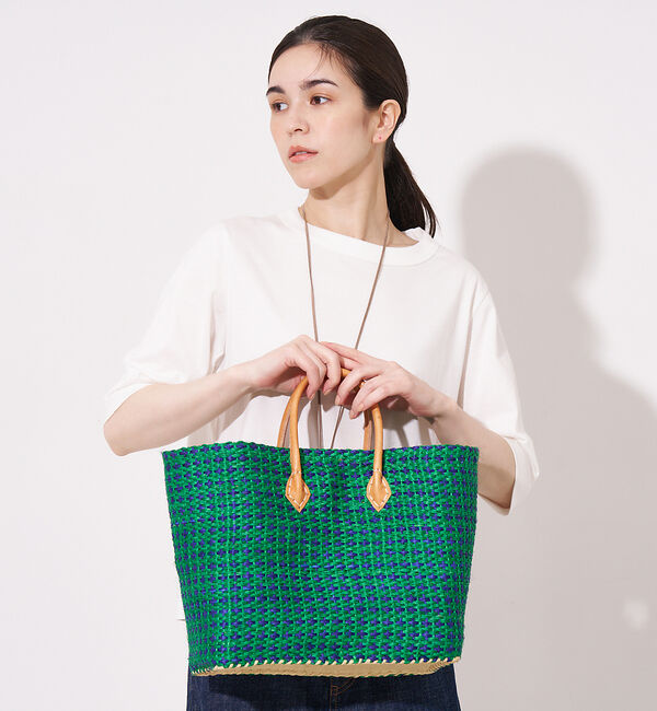 collex「【別注】クロス柄サイザルバスケット」|かごバッグ|グリーン