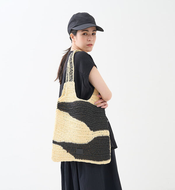 collex「【Swaraj /スワラージ】手編み ゼブラ ラフィアトートバッグ」|トートバッグ|ブラック系その他1