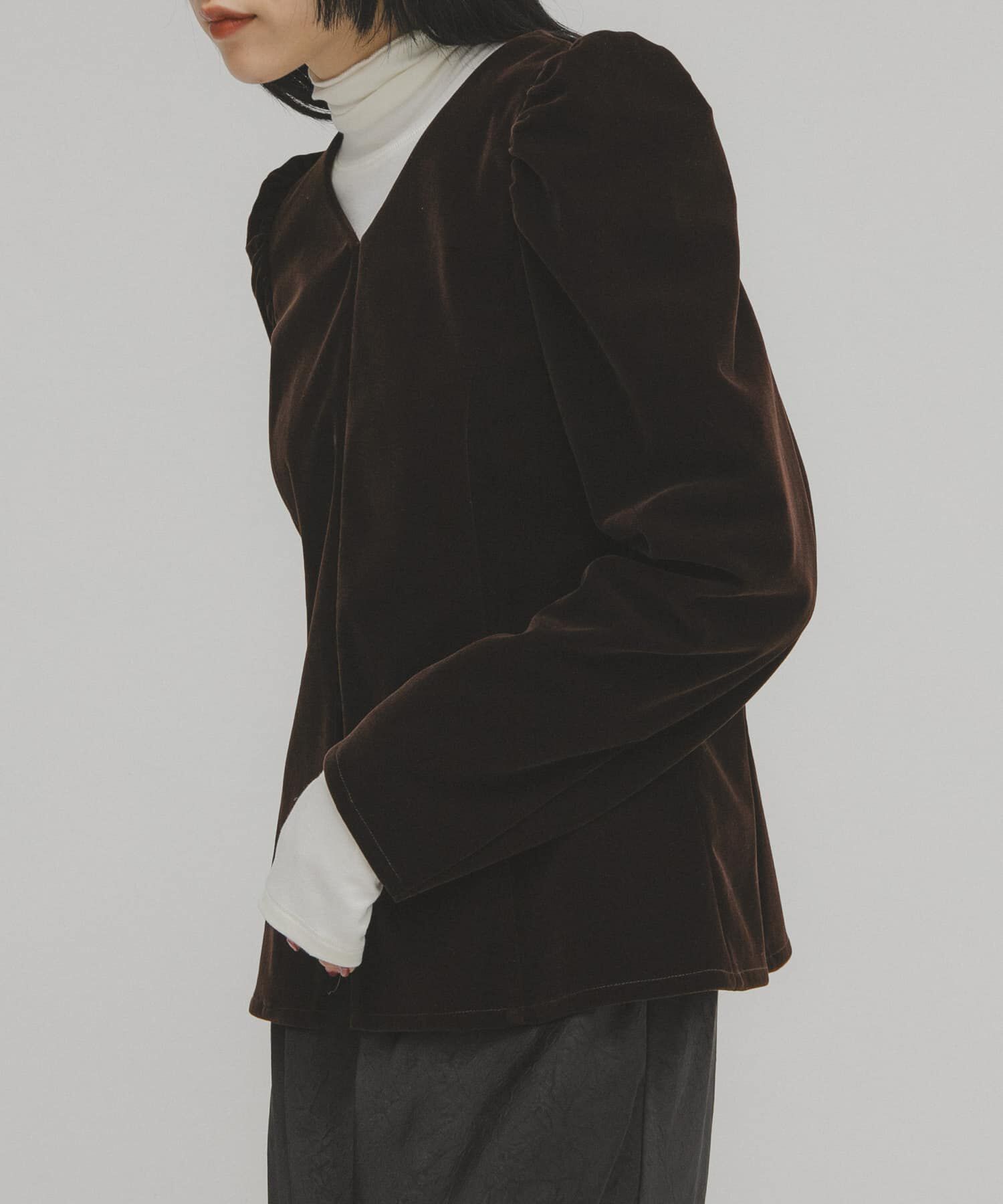  「パフスリーブベロアブラウス」|シャツ・ブラウス|ブラウン