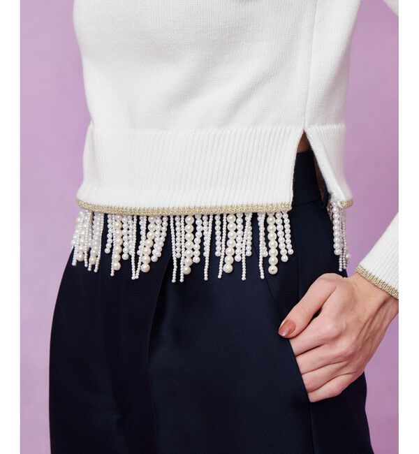 LOULOU WILLOUGHBY「【LOULOU WILLOUGHBY】フェイクパールフリンジフェザープルオーバー」|ニット・セーター|