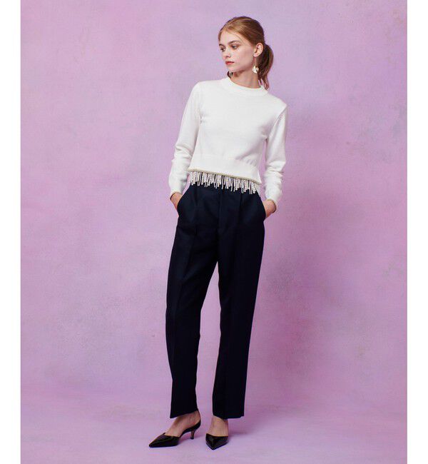 LOULOU WILLOUGHBY「【LOULOU WILLOUGHBY】フェイクパールフリンジフェザープルオーバー」|ニット・セーター|