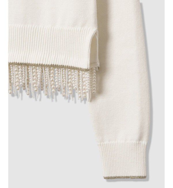 LOULOU WILLOUGHBY「【LOULOU WILLOUGHBY】フェイクパールフリンジフェザープルオーバー」|ニット・セーター|