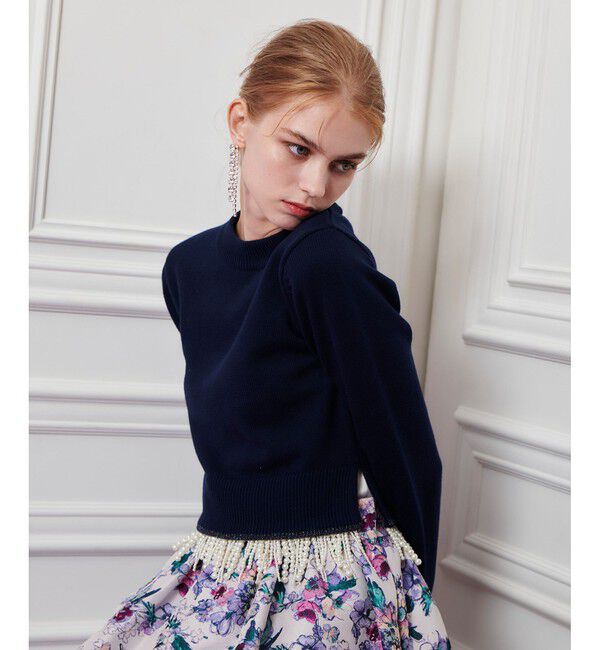 LOULOU WILLOUGHBY「【LOULOU WILLOUGHBY】フェイクパールフリンジフェザープルオーバー」|ニット・セーター|