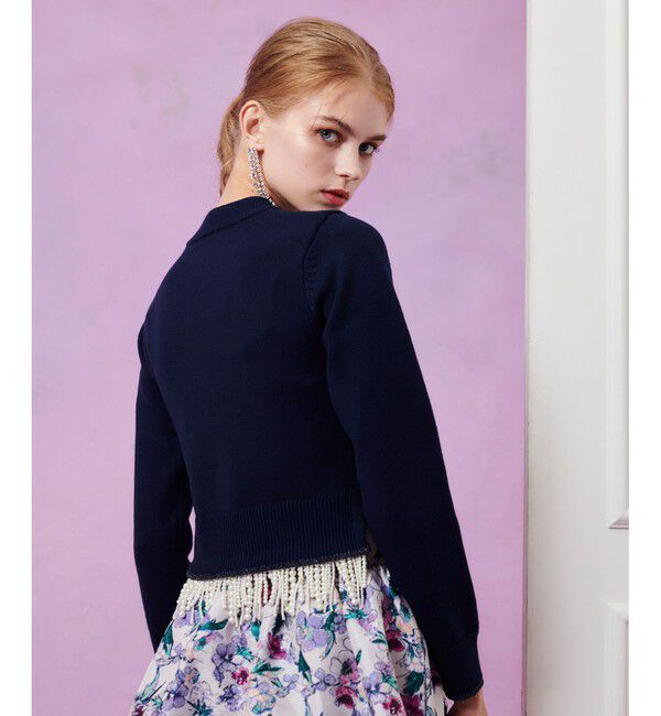 LOULOU WILLOUGHBY「【LOULOU WILLOUGHBY】フェイクパールフリンジフェザープルオーバー」|ニット・セーター|