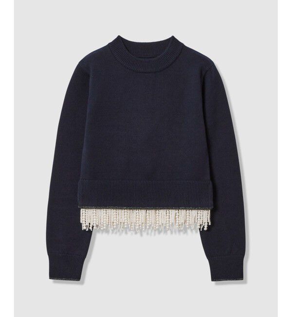 LOULOU WILLOUGHBY「【LOULOU WILLOUGHBY】フェイクパールフリンジフェザープルオーバー」|ニット・セーター|