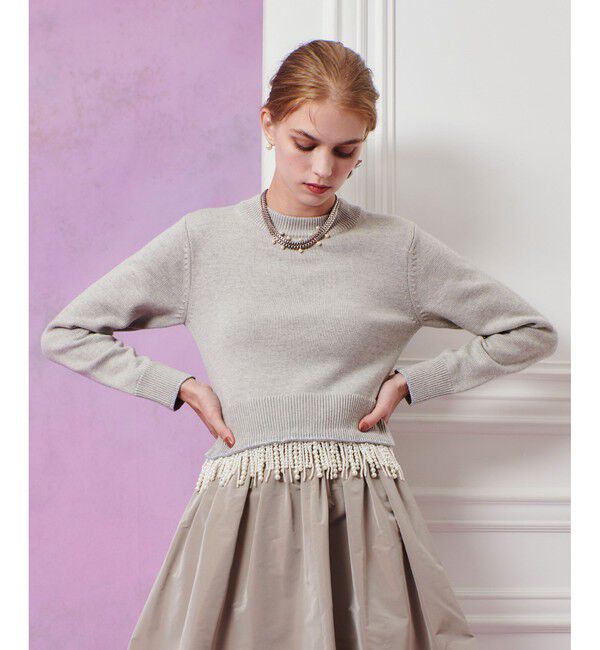LOULOU WILLOUGHBY「【LOULOU WILLOUGHBY】フェイクパールフリンジフェザープルオーバー」|ニット・セーター|