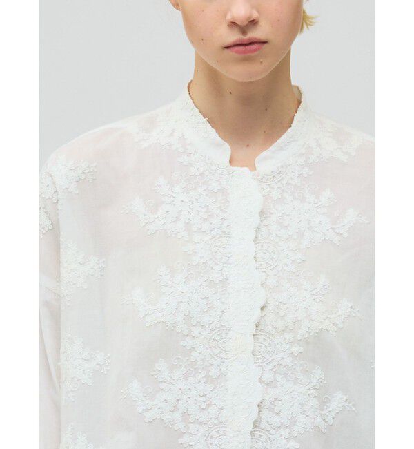 mizuiro ind「mizuiro ind レーススタンドカラーワイドシャツ」|シャツ・ブラウス|