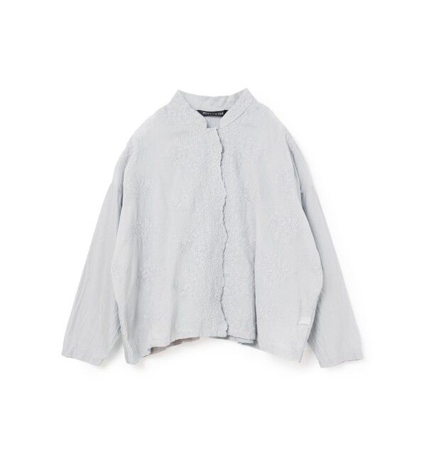 mizuiro ind「mizuiro ind レーススタンドカラーワイドシャツ」|シャツ・ブラウス|ライトグレー