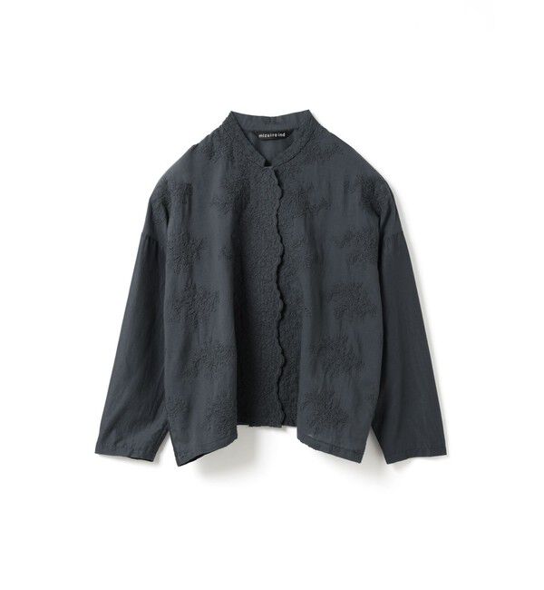 mizuiro ind「mizuiro ind レーススタンドカラーワイドシャツ」|シャツ・ブラウス|ダークグレー