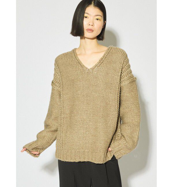 MIDIUMISOLID「MIDIUMISOLID for Ladies ローゲージVネックプルオーバー」|ニット・セーター|ベージュ
