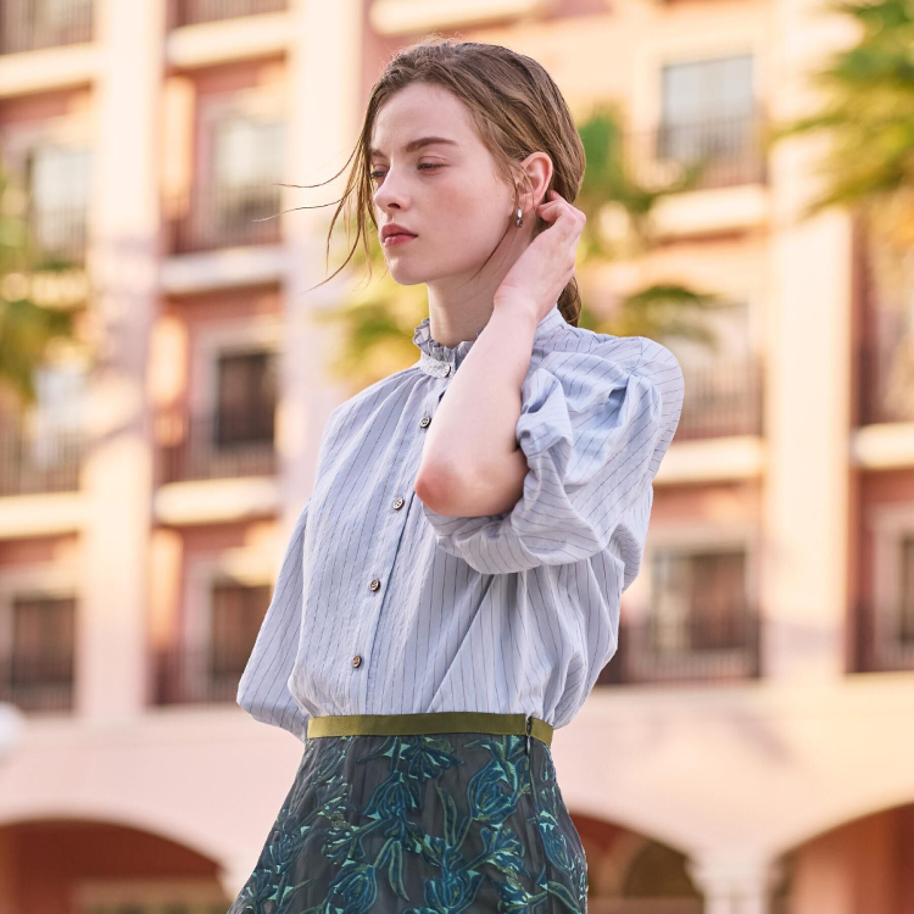 DRESSTERIOR「【洗える/前開き】ボリュームスリーブストライプブラウス」|シャツ・ブラウス|