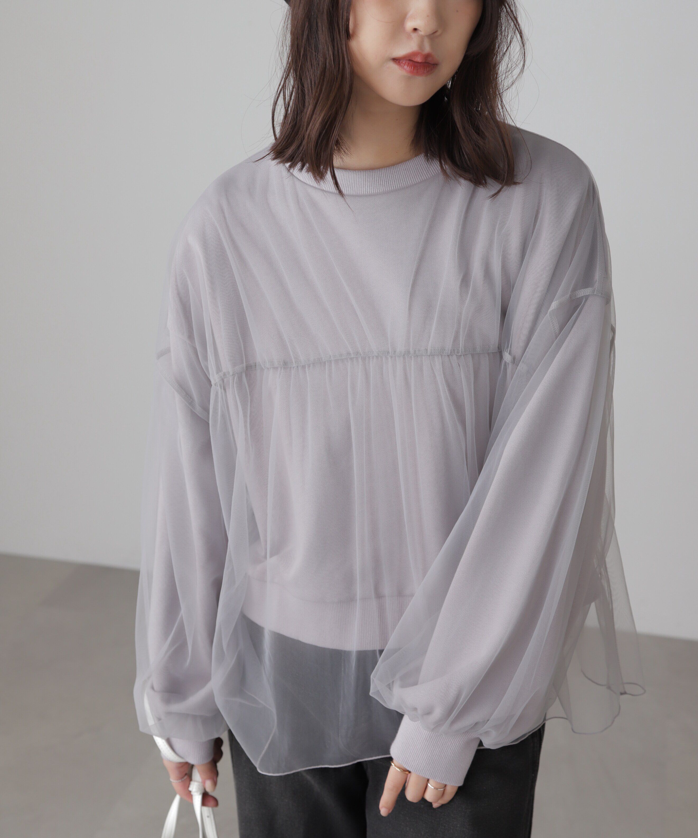 「チュールレイヤードスウェット」|Tシャツ・カットソー|グレー