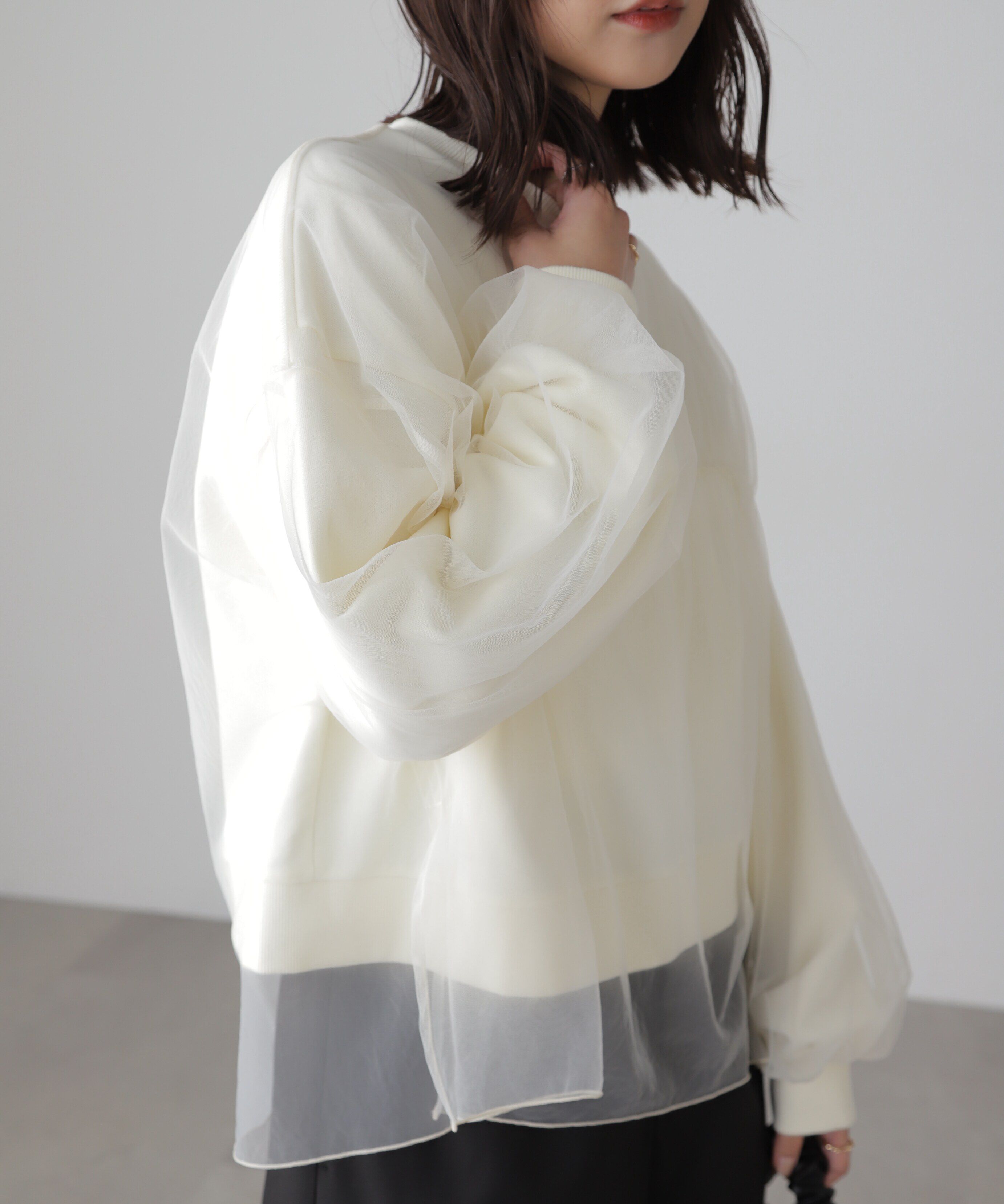  「チュールレイヤードスウェット」|Tシャツ・カットソー|ホワイト