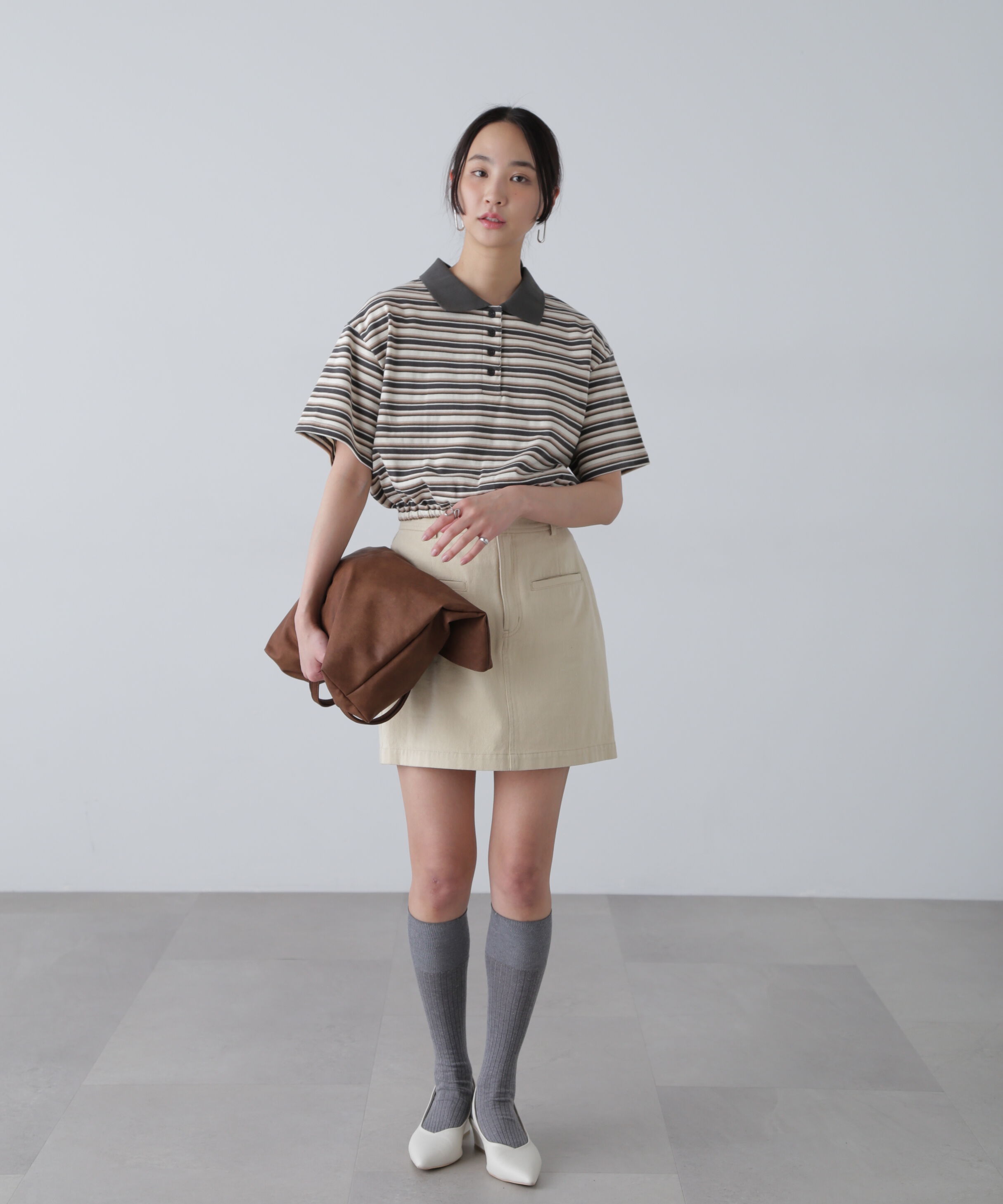  「ボーダーポロクロップドトップス」|Tシャツ・カットソー|