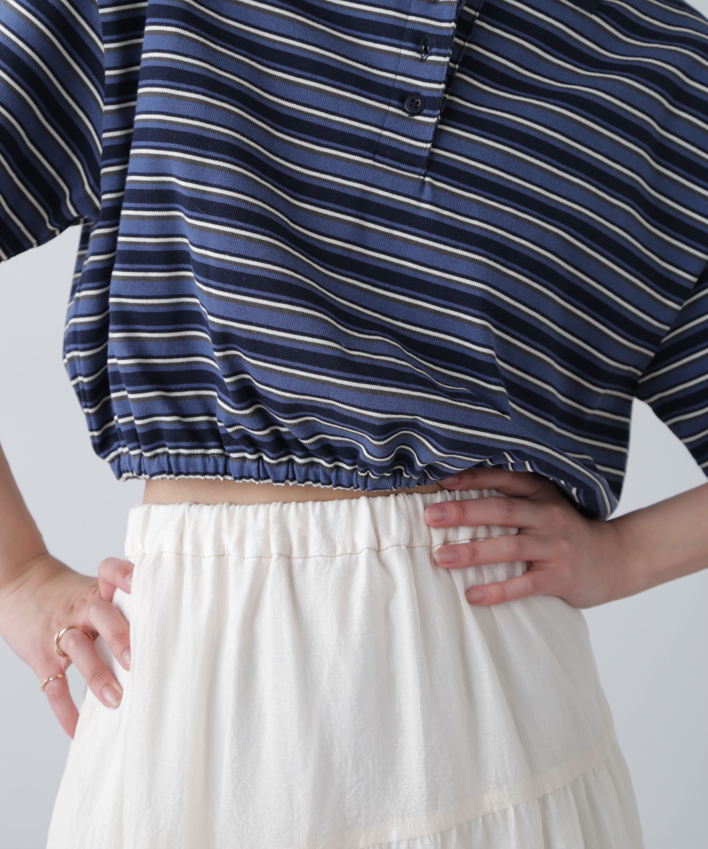  「ボーダーポロクロップドトップス」|Tシャツ・カットソー|