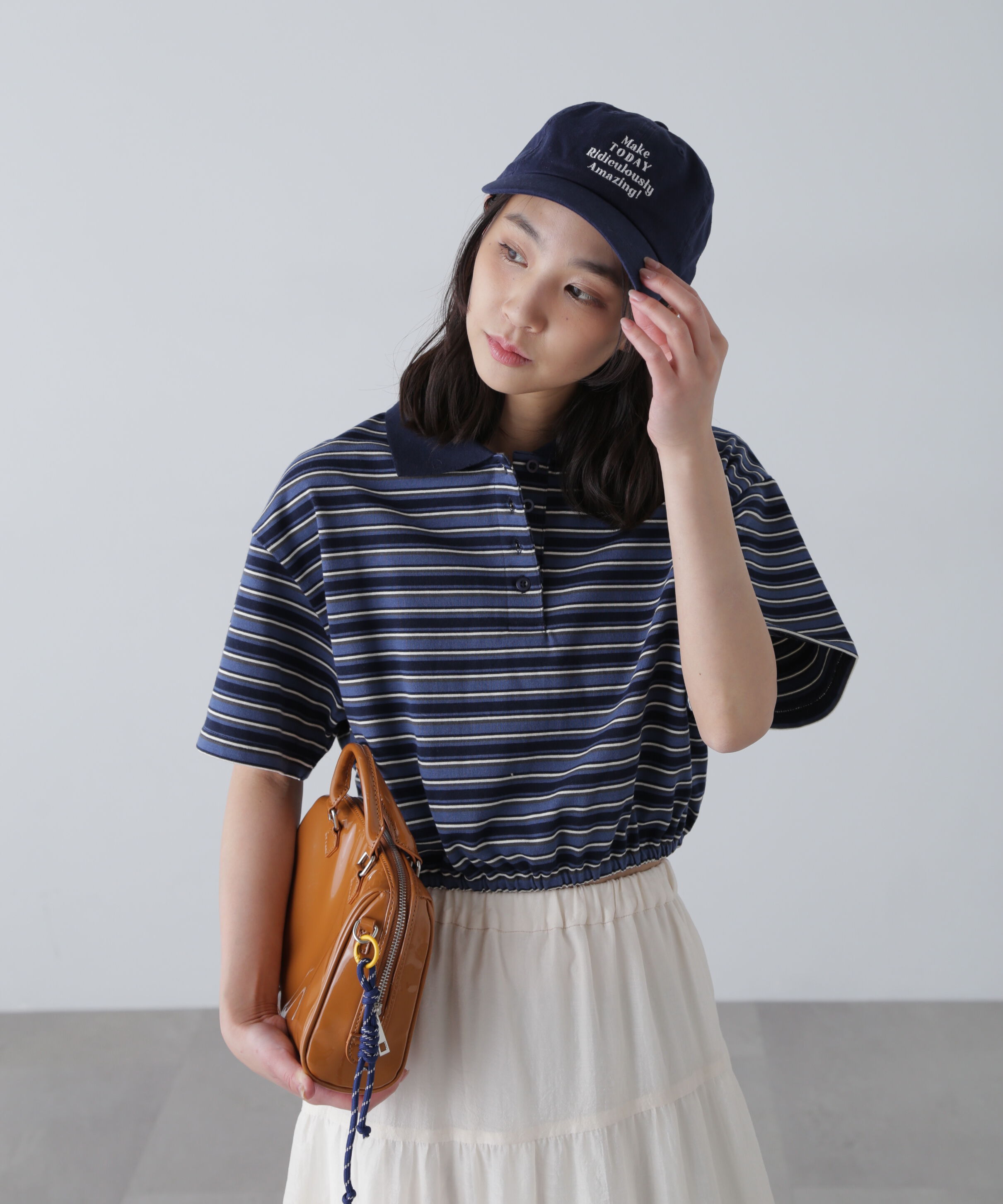  「ボーダーポロクロップドトップス」|Tシャツ・カットソー|