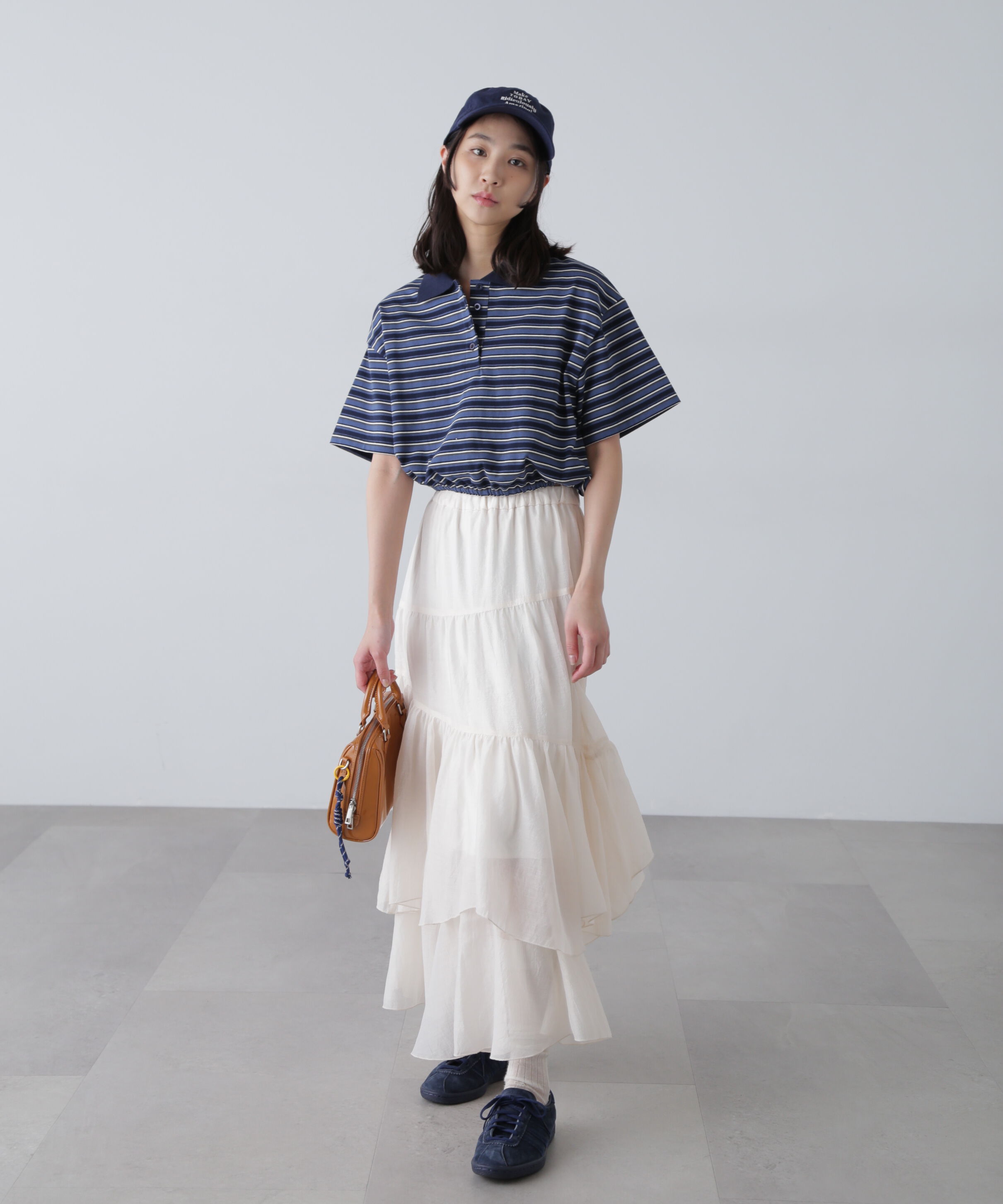  「ボーダーポロクロップドトップス」|Tシャツ・カットソー|