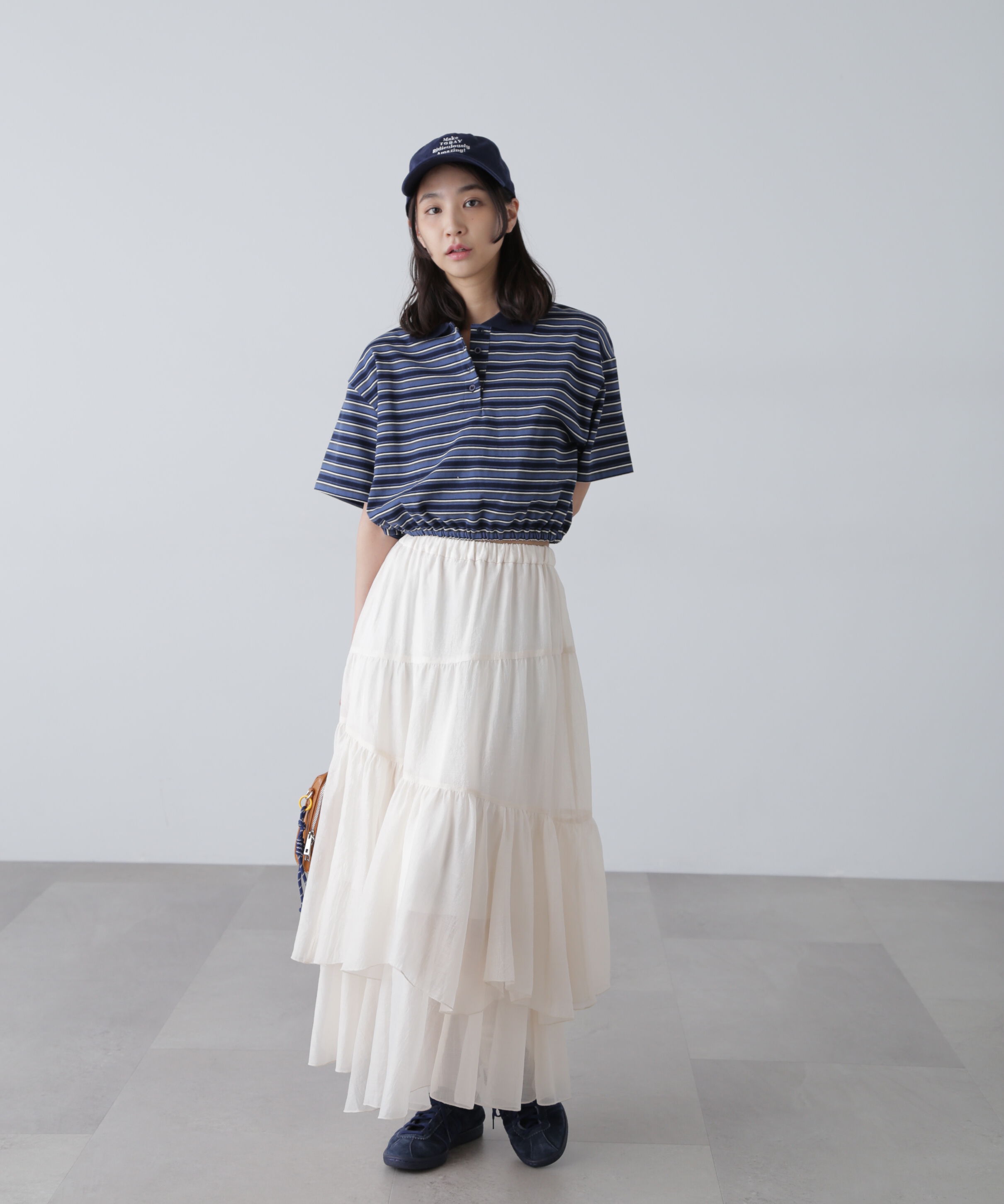  「ボーダーポロクロップドトップス」|Tシャツ・カットソー|