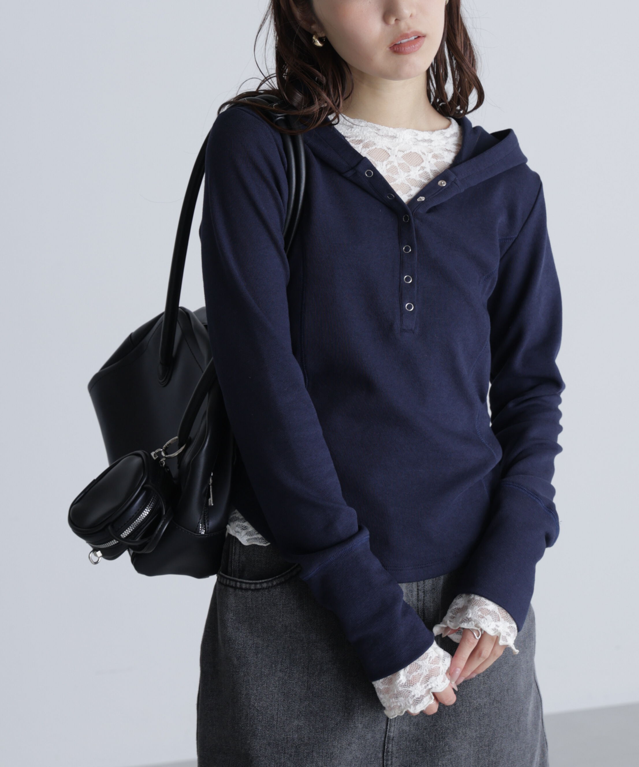  「スキッパーカットソーフーディー」|Tシャツ・カットソー|ネイビー