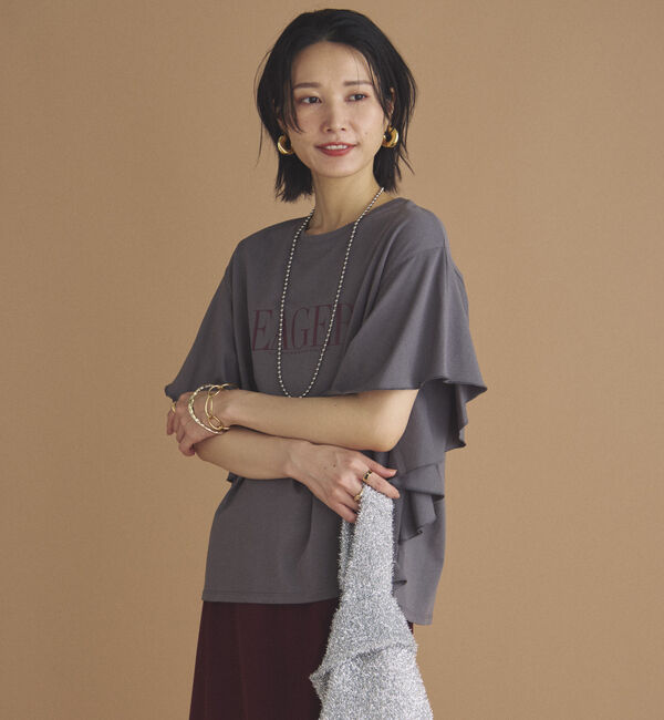 Doux archives「ラッフルプリントＴｅｅ」|Tシャツ・カットソー|CHARCOAL GRAY
