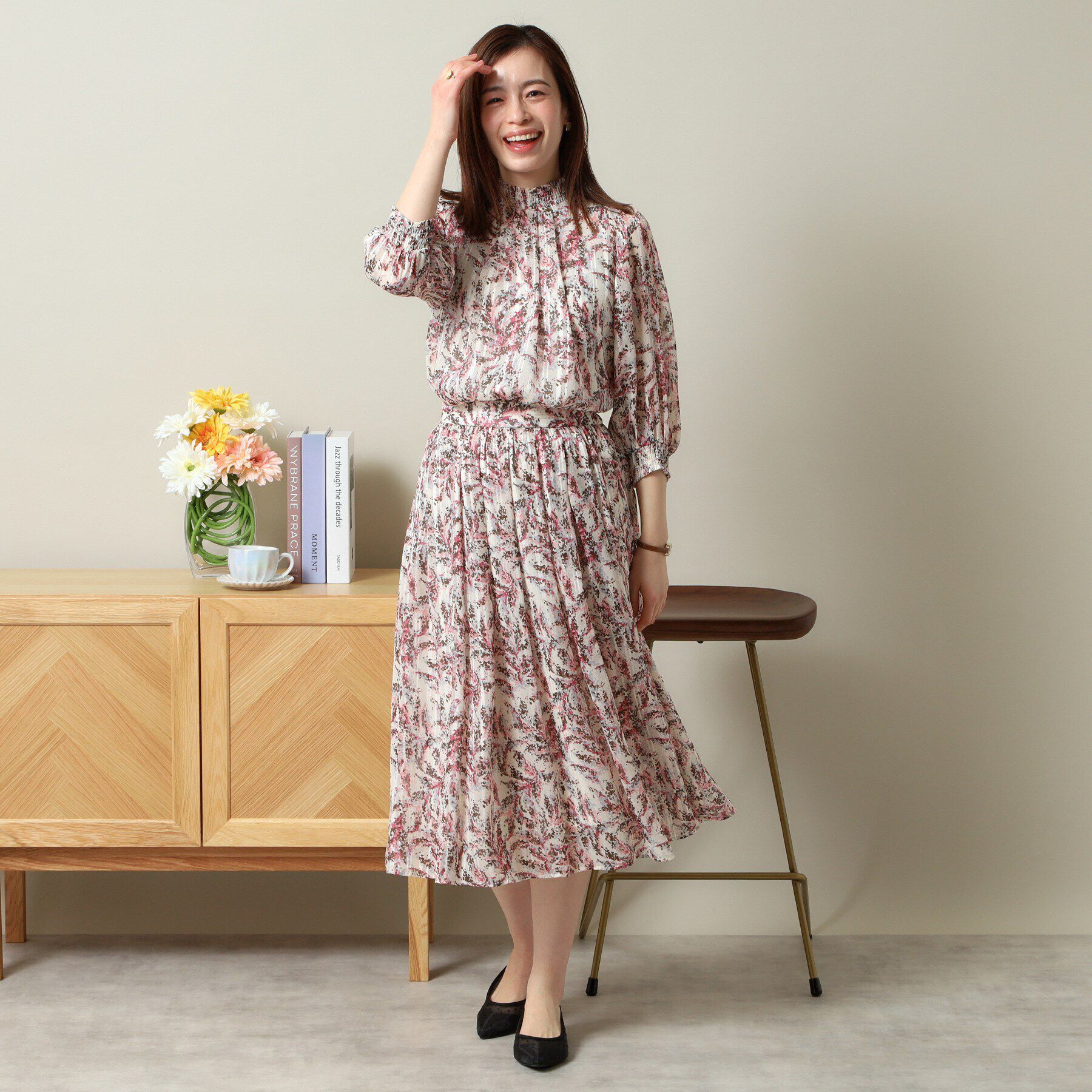 ITS&rsquo;DEMO「【ウエストゴム／手洗い可／セットアップ可】ラメストライプ花柄スカート」|スカート|