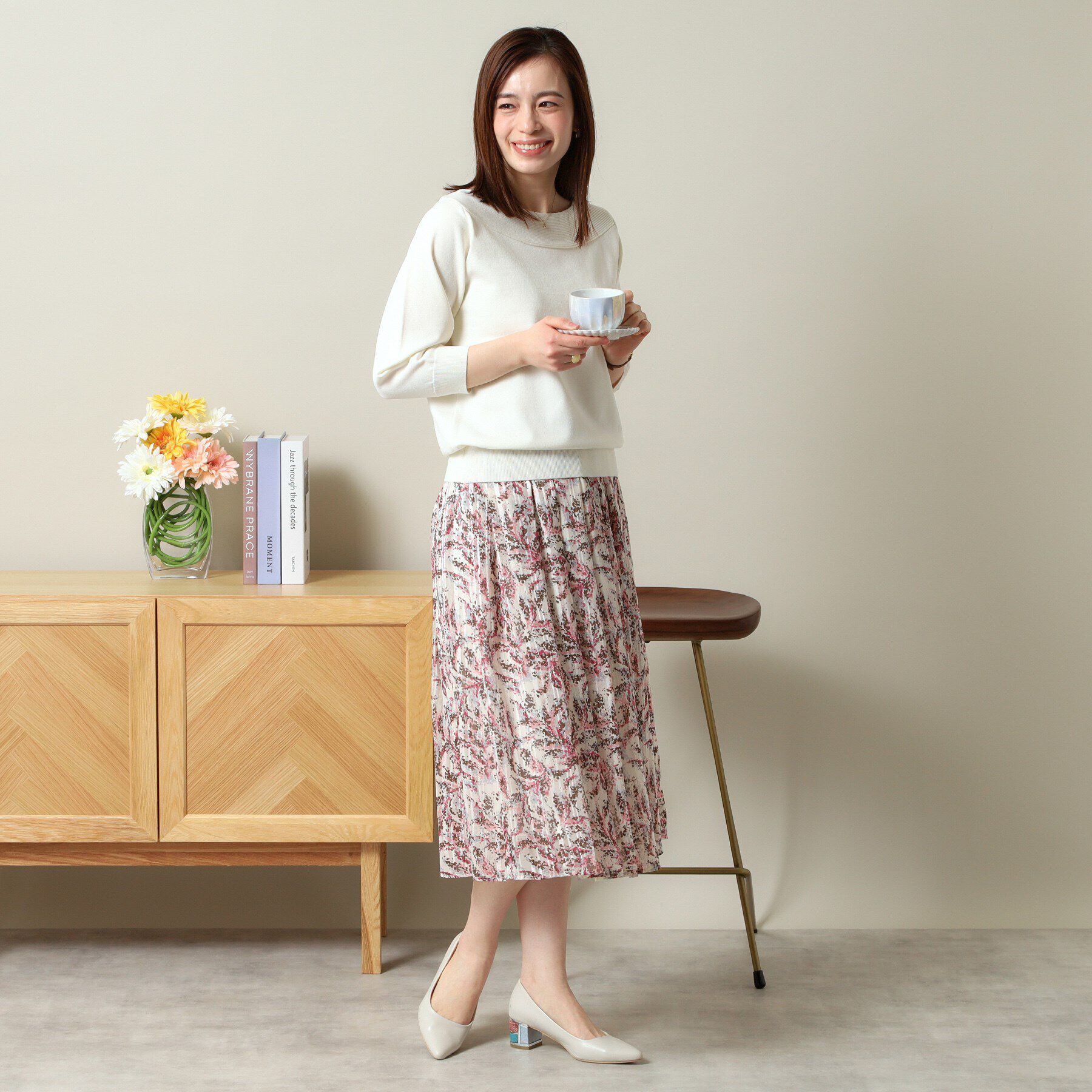 ITS&rsquo;DEMO「【ウエストゴム／手洗い可／セットアップ可】ラメストライプ花柄スカート」|スカート|