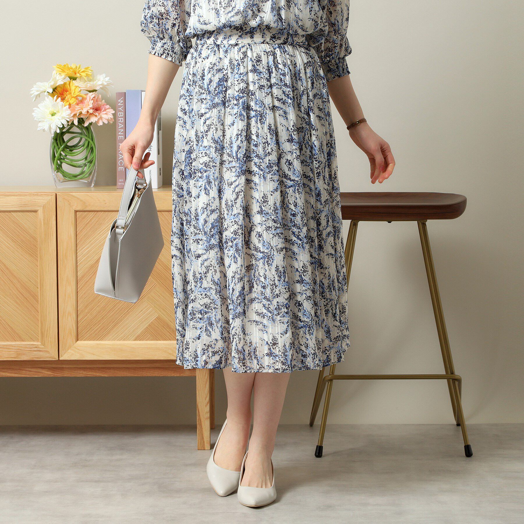 ITS&rsquo;DEMO「【ウエストゴム／手洗い可／セットアップ可】ラメストライプ花柄スカート」|スカート|