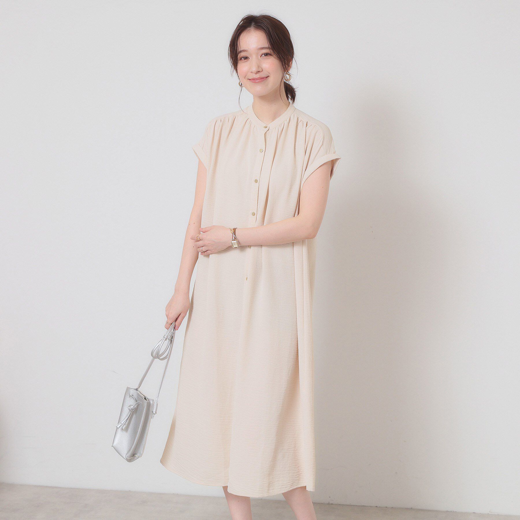 ITS&rsquo;DEMO「【接触冷感／吸水速乾／洗濯機OK】イージーケア前開きワンピース＜ラク服シリーズ＞」|ワンピース|ライトベージュ(05