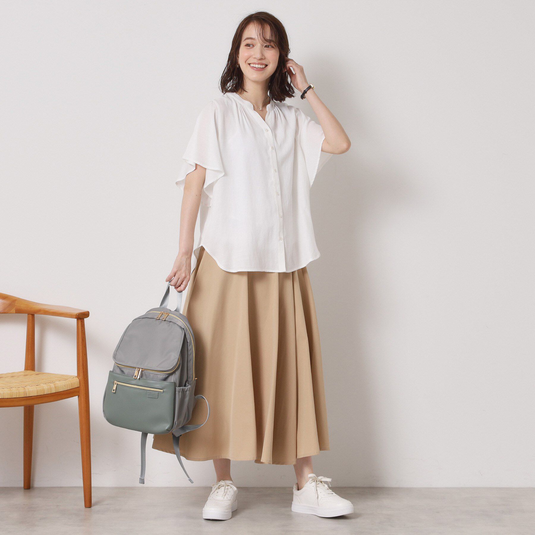 ITS&rsquo;DEMO「【接触冷感／羽織にも／手洗い可】強撚スラブフリル袖ブラウス」|シャツ・ブラウス|