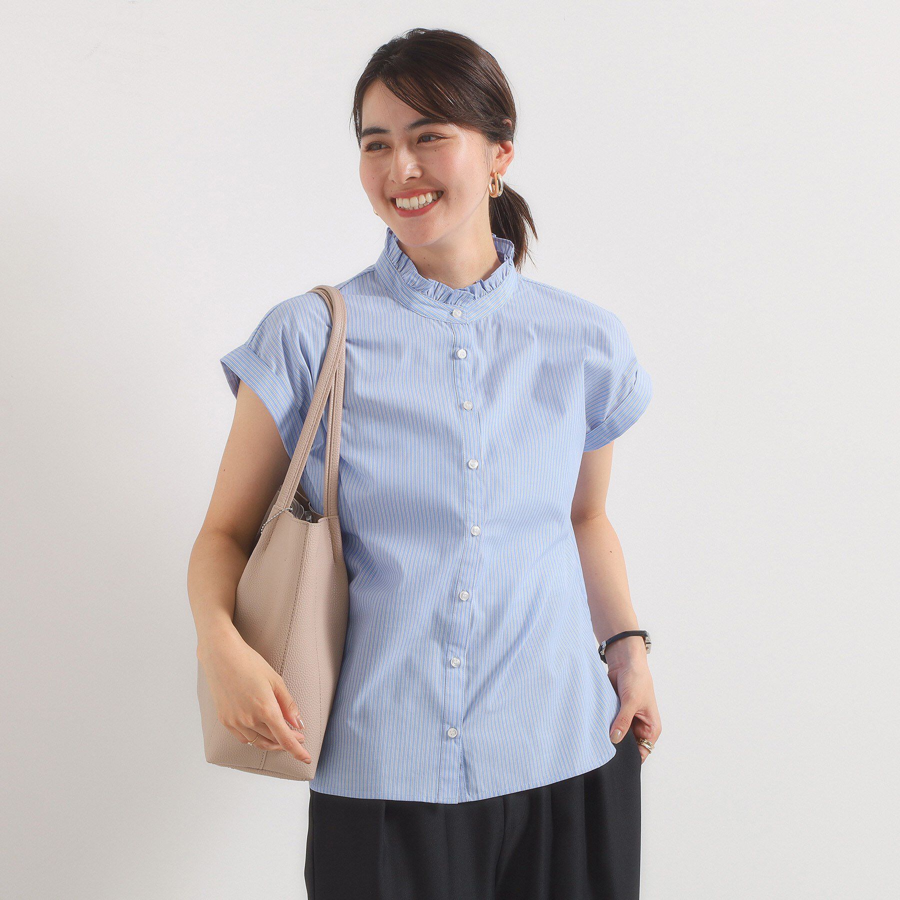 ITS&rsquo;DEMO「【手洗い可】スタンドフリルストライプブラウス」|シャツ・ブラウス|