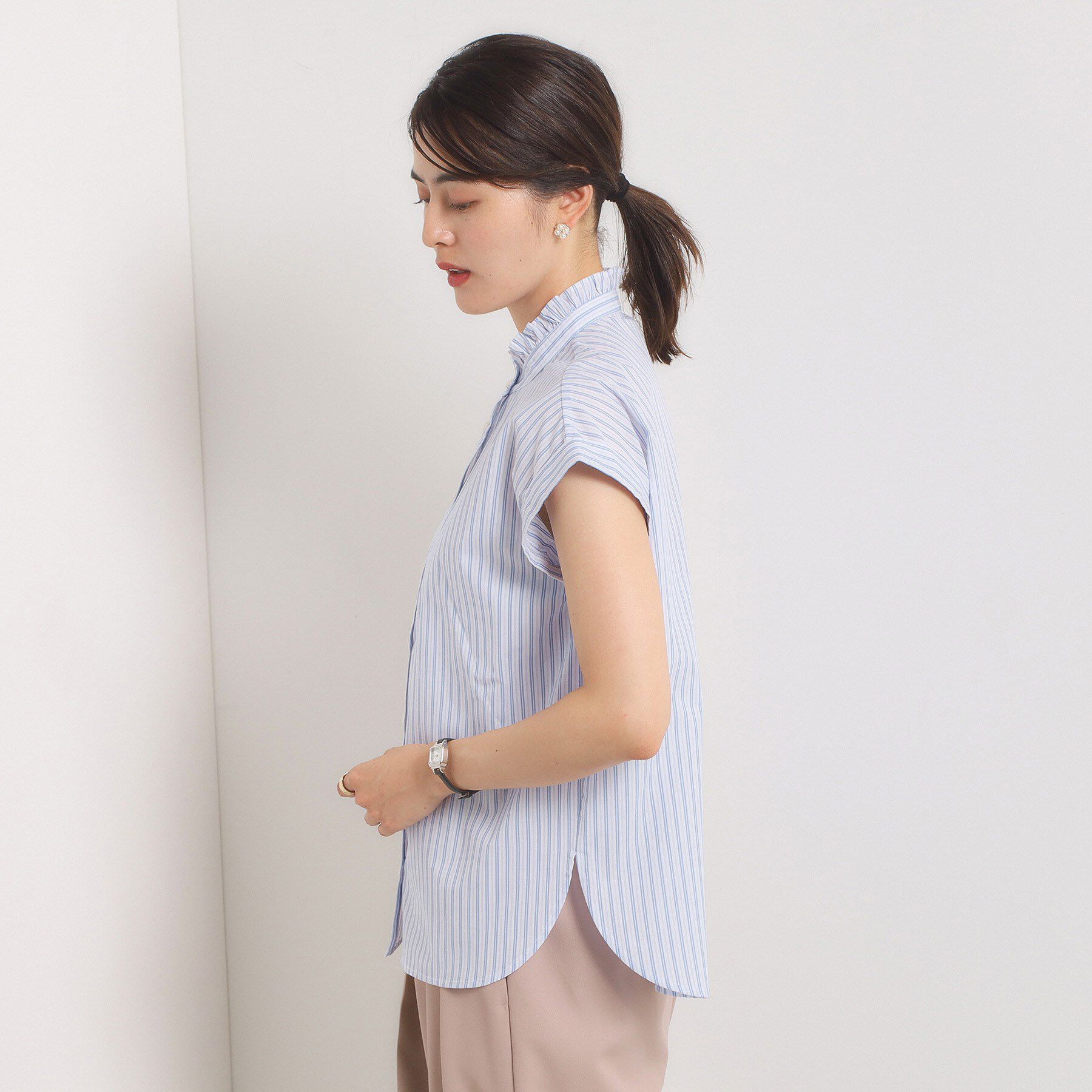 ITS&rsquo;DEMO「【手洗い可】スタンドフリルストライプブラウス」|シャツ・ブラウス|