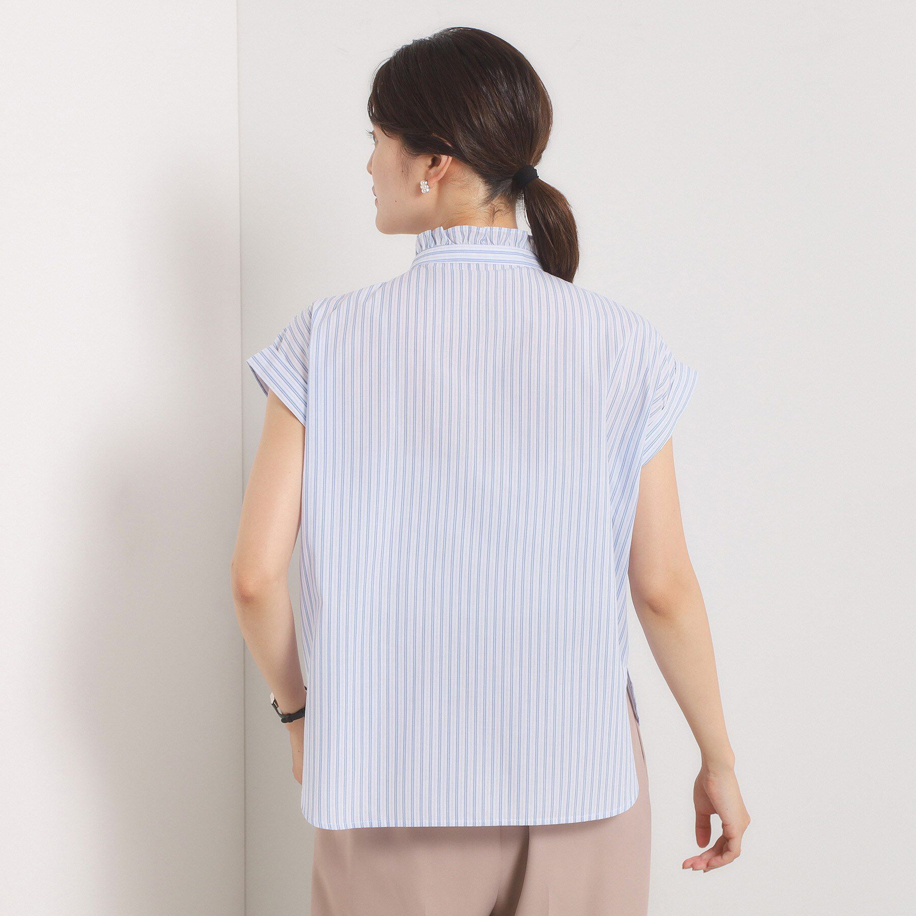 ITS&rsquo;DEMO「【手洗い可】スタンドフリルストライプブラウス」|シャツ・ブラウス|