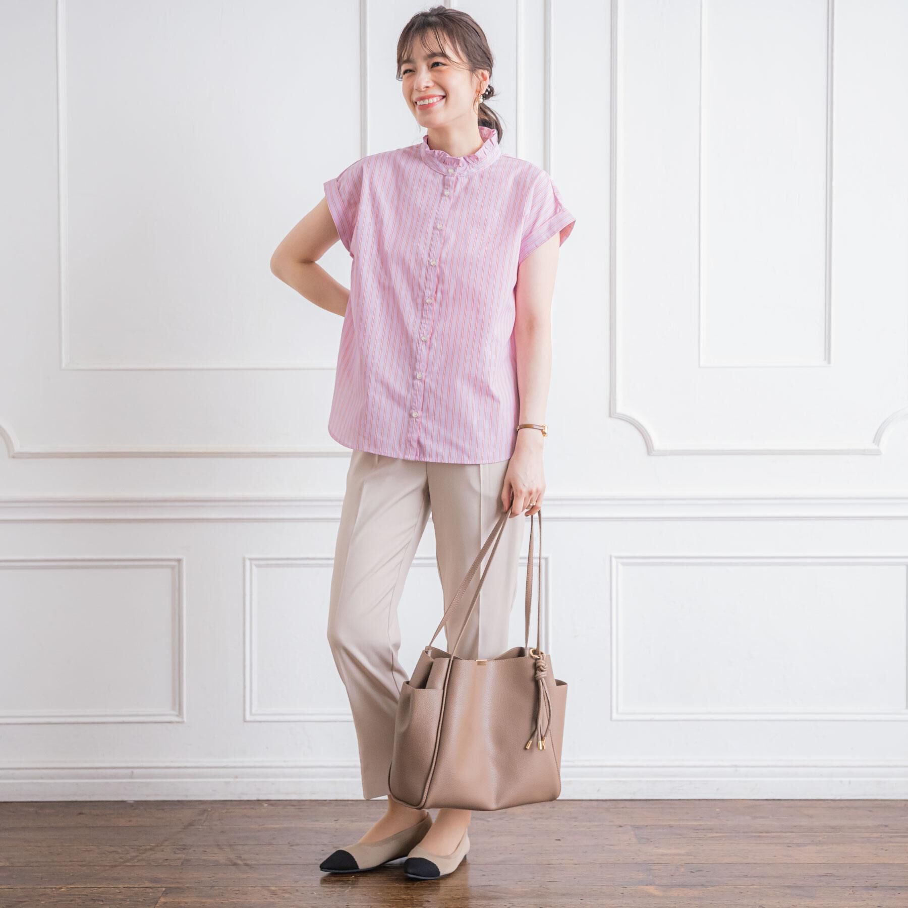 ITS&rsquo;DEMO「【手洗い可】スタンドフリルストライプブラウス」|シャツ・ブラウス|