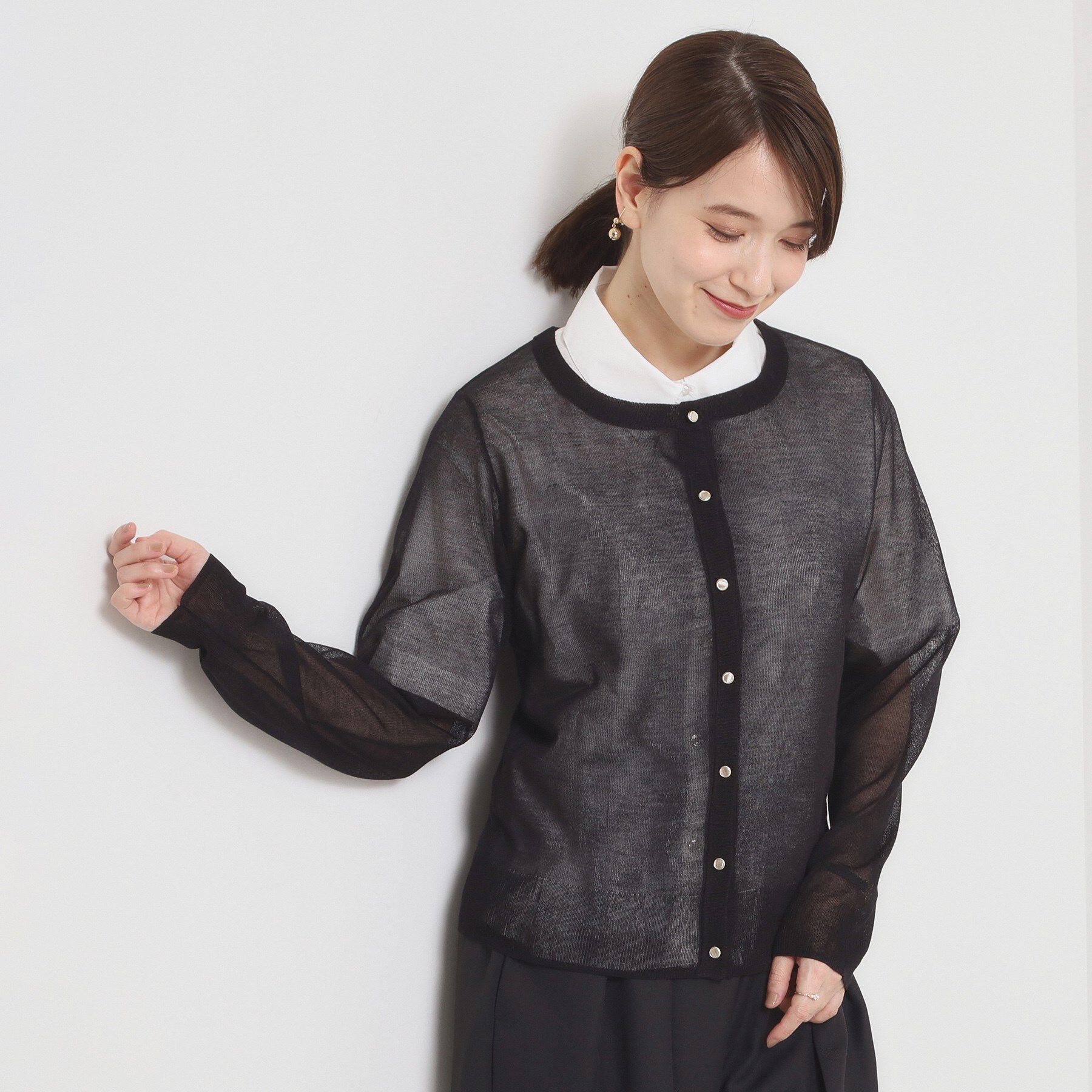 ITS&rsquo;DEMO「【手洗い可】ラメクルーカーディガン」|カーディガン|ブラック(019)