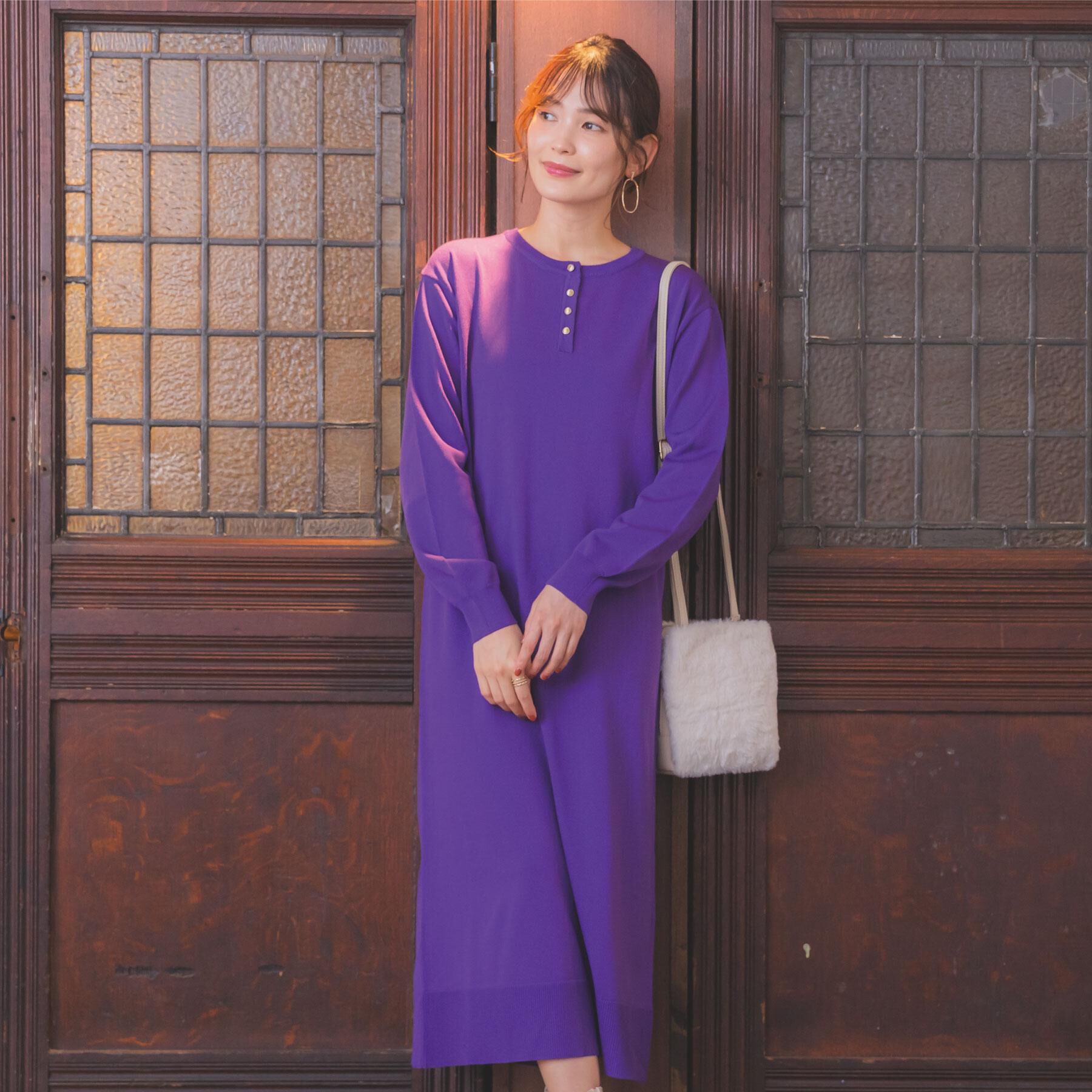 ITS&rsquo;DEMO「【縮みに強い／洗濯機OK】ヘンリーネックニットワンピース」|ワンピース|