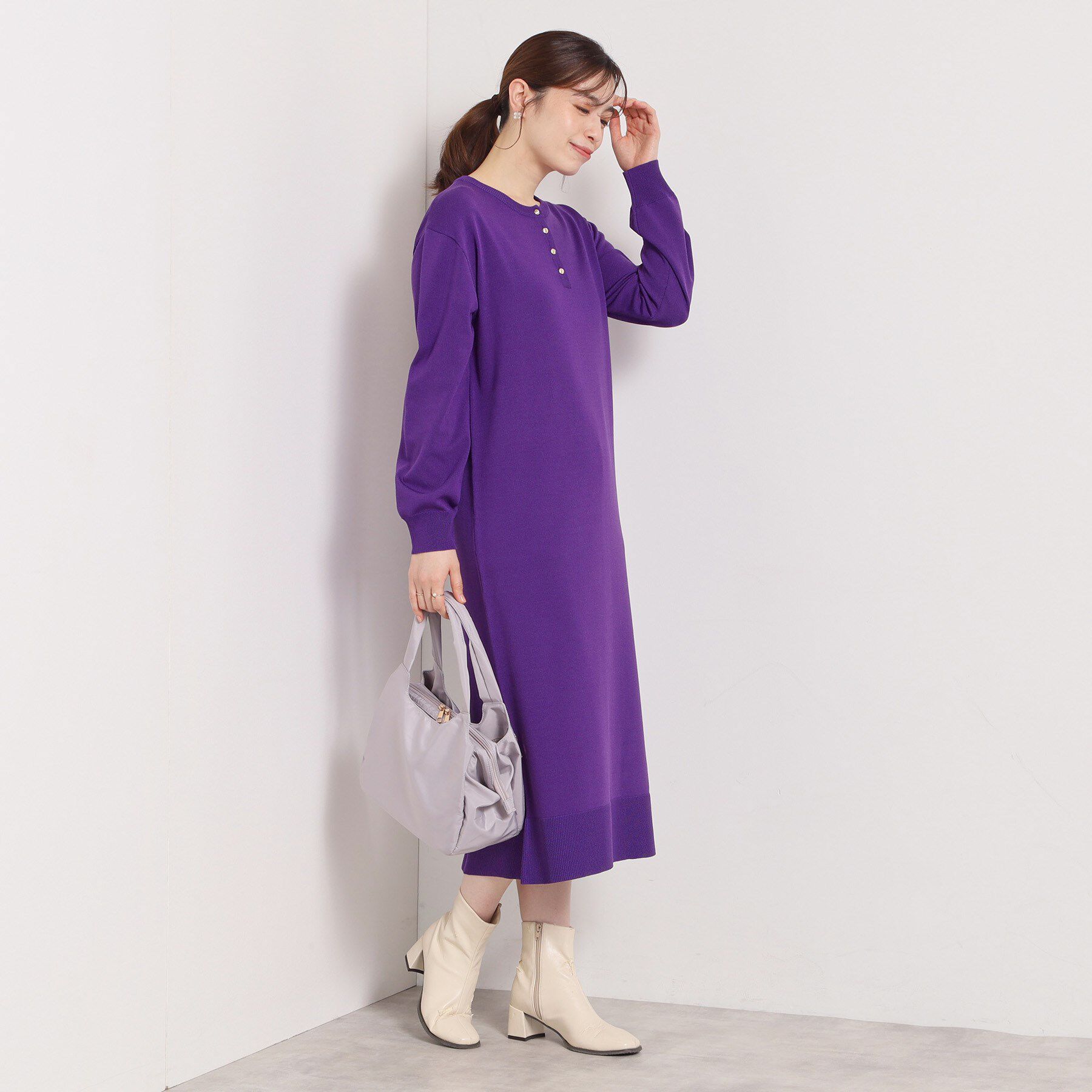 ITS&rsquo;DEMO「【縮みに強い／洗濯機OK】ヘンリーネックニットワンピース」|ワンピース|