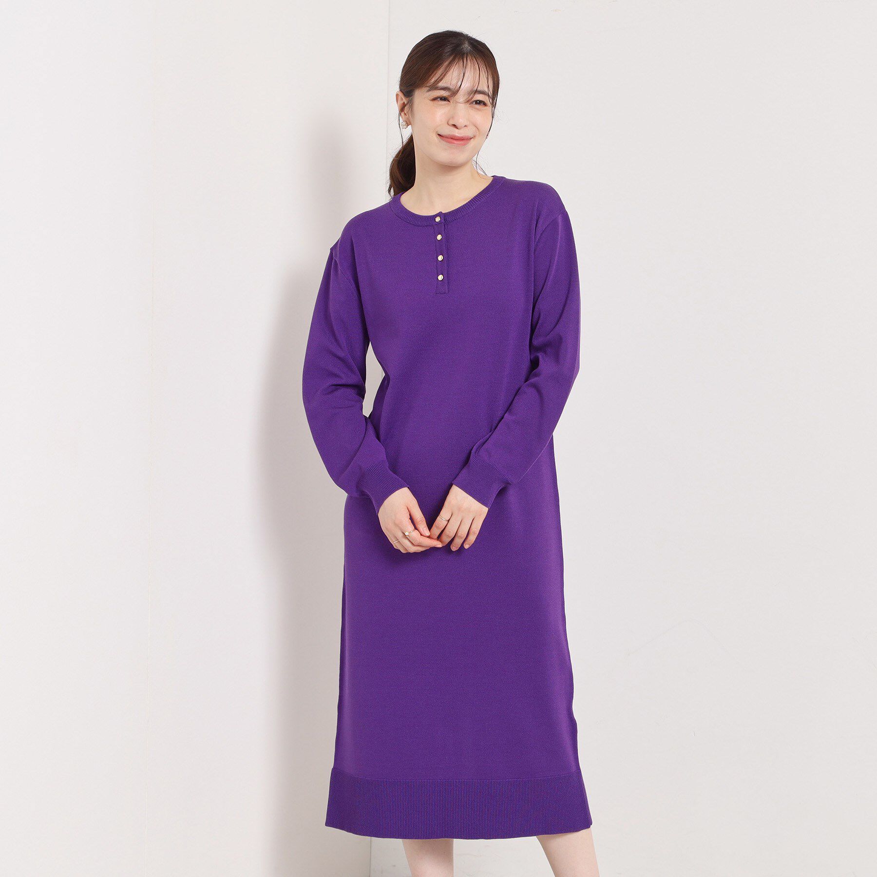 ITS&rsquo;DEMO「【縮みに強い／洗濯機OK】ヘンリーネックニットワンピース」|ワンピース|