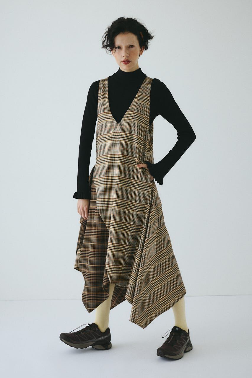HeRIN.CYE「V design check dress」|ワンピース|柄BRN5