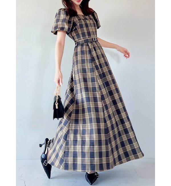 RESEXXY「バルーンスリーブチェックワンピース」|ワンピース|イエロー