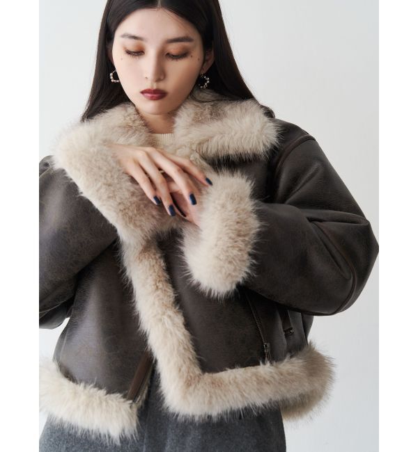 MURUA「アンイーブンショートフェイクムートンジャケット」|ブルゾン・スタジャン|