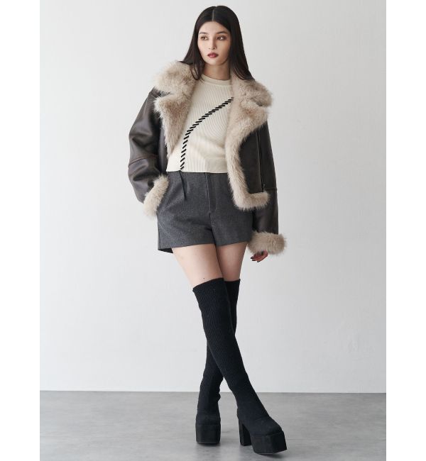 MURUA「アンイーブンショートフェイクムートンジャケット」|ブルゾン・スタジャン|