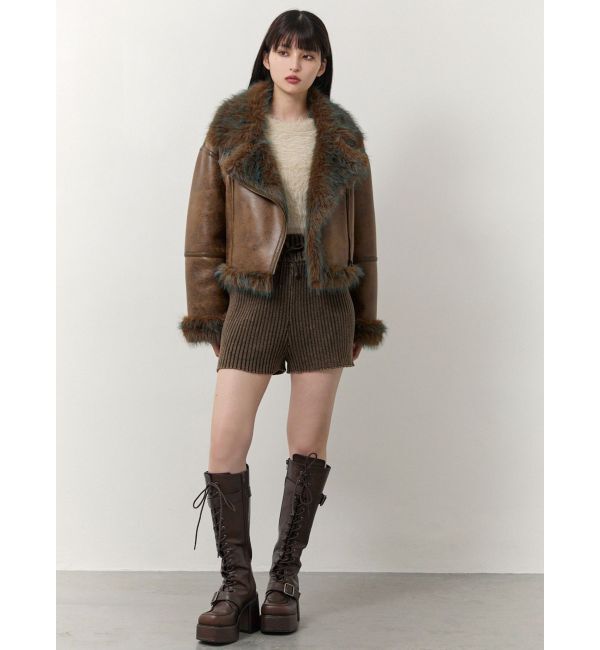 MURUA「アンイーブンショートフェイクムートンジャケット」|ブルゾン・スタジャン|