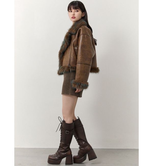 MURUA「アンイーブンショートフェイクムートンジャケット」|ブルゾン・スタジャン|