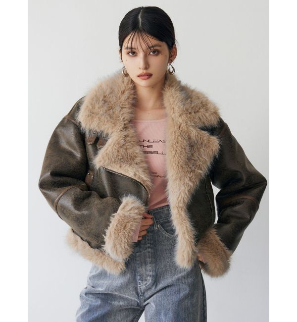 MURUA「アンイーブンショートフェイクムートンジャケット」|ブルゾン・スタジャン|