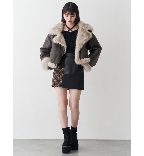 MURUA「アンイーブンショートフェイクムートンジャケット」|ブルゾン・スタジャン|