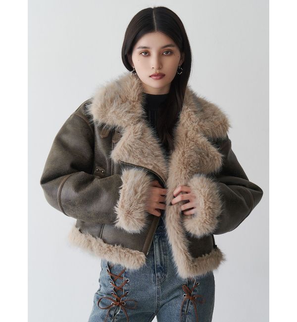 MURUA「アンイーブンショートフェイクムートンジャケット」|ブルゾン・スタジャン|