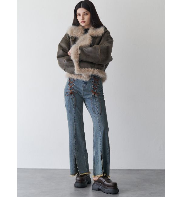 MURUA「アンイーブンショートフェイクムートンジャケット」|ブルゾン・スタジャン|