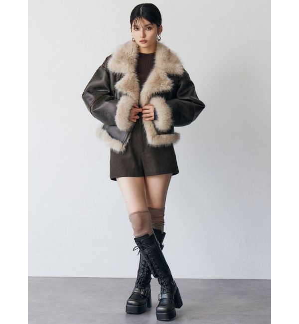 MURUA「アンイーブンショートフェイクムートンジャケット」|ブルゾン・スタジャン|